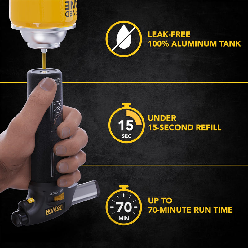 LEXIVON Butane Torch Lighter, Refillable Kitchen Cooking Torch | Self-Igniting with Safety Lock and Adjustable Flame | Pro-Grade Aluminum Tank (LX-775) Gas lighter