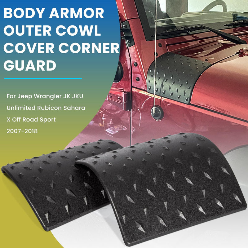 for Jeep Body Armor Outer Cowling Cover Corner Guard for Jeep Wrangler JK JKU Unlimited Rubicon Sahara X Off Road Sport 2007-2018 (2PCS,Black)