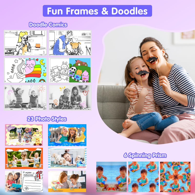 1080P Kids Instant Print Camera - Kids Camera for Girls and Boys, Ages 3-12, Portable Toy with 32GB SD Card & 3 Rolls Printing Paper - Best Christmas Birthday Gift for Kids, Purple