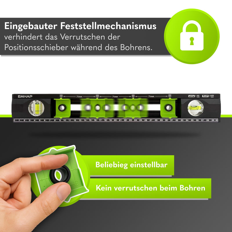 Spirit Level with Drilling Template for Sockets - Diameter 8 mm Bore - Electrician Spirit Level 2.0 as Precise Drilling Aid & Socket Template - Ideal for Socket Drills Ø8 mm Bore