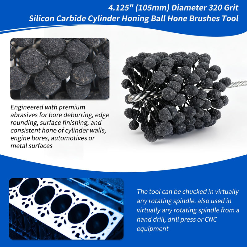 Cylinder Honing Ball Brushes 4.125" (105mm) Diameter 240 Grit Silicon Carbide Compatible with GB41824, Cylinder Honing Deburring Tool for Hydraulic, Pneumatic cylinders, Engine, Brake cylinders 240.0