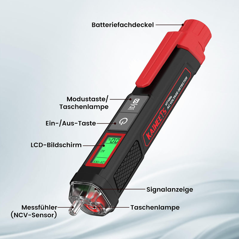 KAIWEETS Non-Contact Voltage Tester AC (AC Voltage Only) HT100s with Digital Display of Voltage Strength in Percent, Electric Test Pen Phase Tester (Dual Sensitivity 12~1000V/70~1000V)