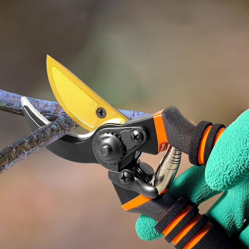 HO.GAR Premium Titanium Bypass Pruning Shears Kit: Heavy Duty Professional Hand Pruners, Gardening Scissors, Ergonomic Secateurs. Includes Blade and Spring Replacement + Pouch + Carabiner