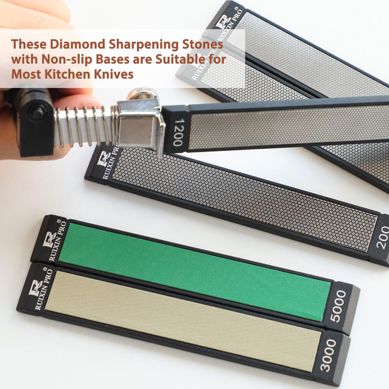 RUIXIN PRO 8 Pcs Diamond Knife Sharpening Stones for RUIXIN PRO RX-008 RX-009 Knife Sharpener Fixed - Angle Kit, Professional Whetstone Set With Base: 200/400/800/1200/3000/5000/7500/10000 Grit 200–10000 Grit