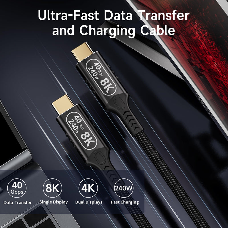 long usb c to usb c cable 10ft/3 M Compatible With Thunderbolt 4/3,usb4 cable 40gbps data,type c 240W fast charging,8K/4K HD Video for Monitor,usbc male to male apply to Laptop,Hub,Tablet,Smartphone. 10 ft
