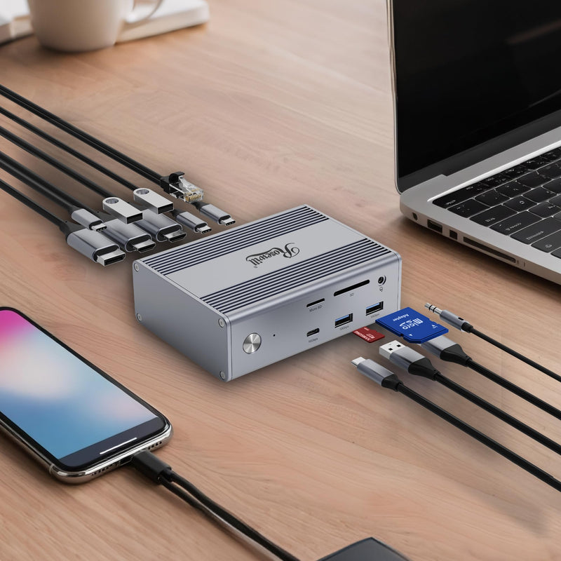 Rosewill 14-in-1 USB C Laptop Docking Station, 100W PD Charging, 4K@60Hz Display, Triple 4K Display HDMI,10Gbps Transfer & Ethernet, Mac, Android, Windows/Dell/HP/Lenovo/Asus/Acer/ (Include Charger)