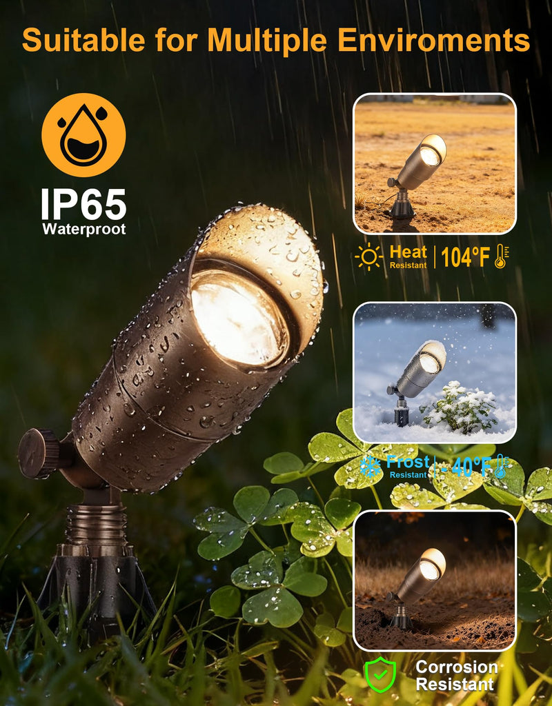 PARTPHONER Solid Brass Low Voltage Landscape Lighting, Wired 12V LED Landscape Spotlights with Aluminum Housing MR16 Bulb, Heavy Duty Outdoor Waterproof Up Lights for Garden, Yard, Trees, 1Pack