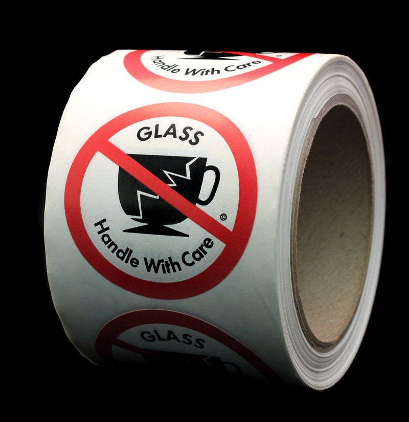 ChromaLabel Glass Handle with Care,Cracked Coffee Mug, Permanent Adhesive International Safe Handling Labels, 2.50" Diameter, 500 Labels per Roll