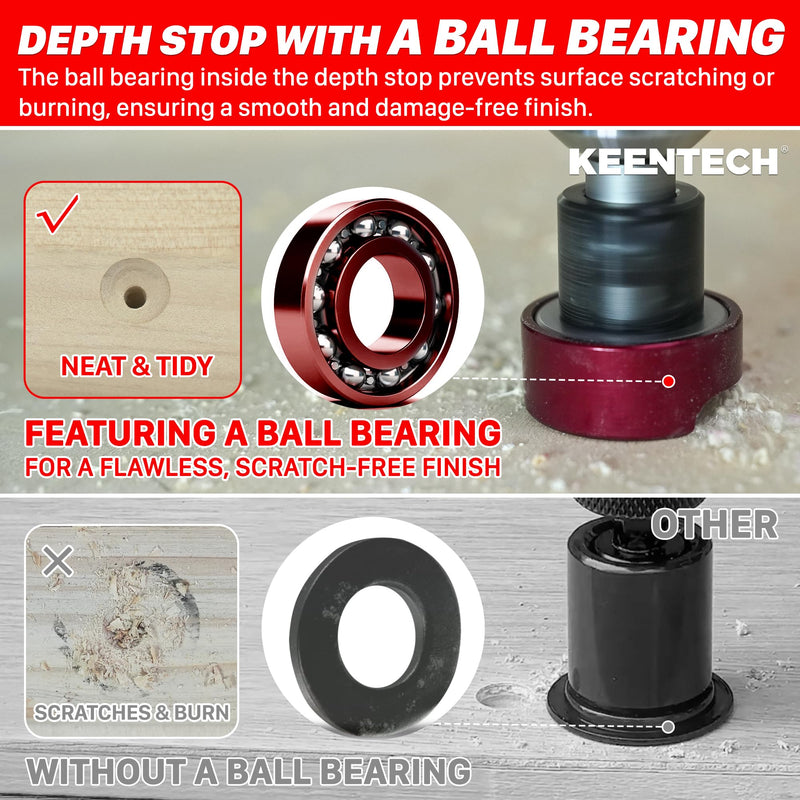 KEENTECH Carbide Tipped 82° Countersink Drill Bit with Depth Stop, 3/8" Dia x 5/32" Drill Diameter x 1/4" Shank, Adjustable Depth Stop with Ball Bearing 3/8" * 5/32"