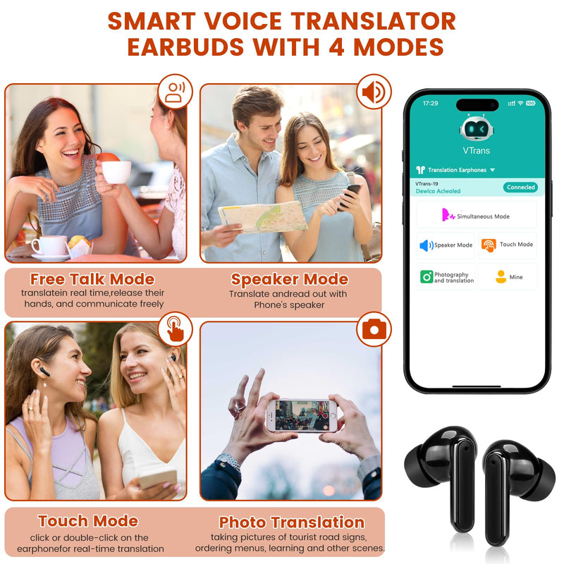 Fyzuf Translation Earbuds, Language Translator Earbuds Real Time, Two Way Language Translaton in 150 Languages, HD Clear Calls, Instant Translation Device with App Fit for Travel Business Learning Black
