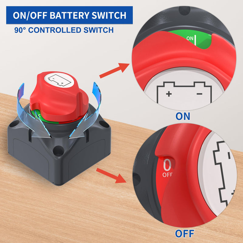 Joinfworld Battery Disconnect Switch 12V-48V Waterproof Marine Battery Cut Off Switch Master for Car Boat RV ATV UTV Vehicles On-Off