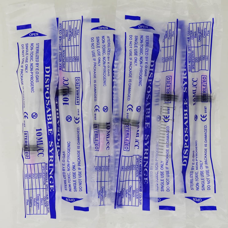 100 Pack 10ml 18Ga Plastic Syringe with Measurement for Scientific Labs and Industrial Dispensing, Disposable Individually Wrapped (100, 10ml-18Ga) 100