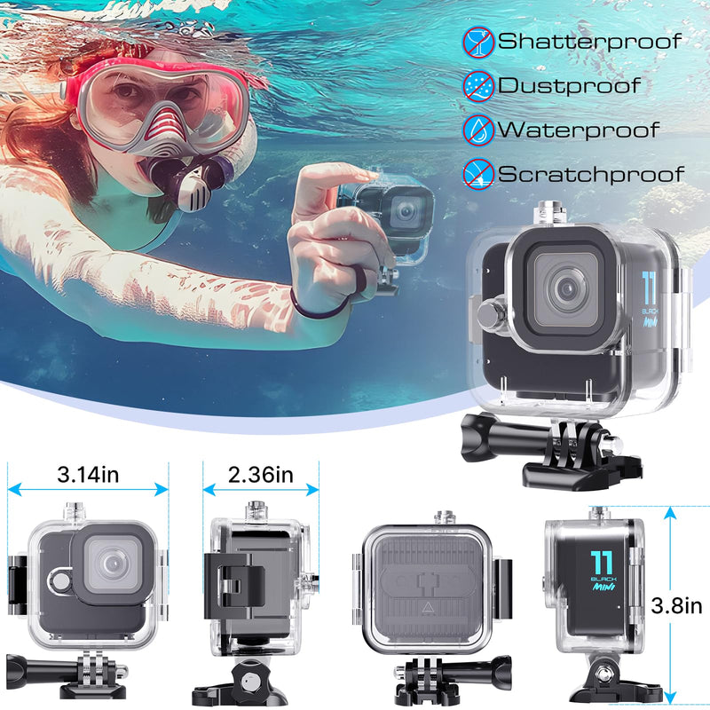 HONGDAK Waterproof Housing Case for GoPro Hero11 Black Mini,169ft/60M Diving Protective Housing Shell for Hero 11 Mini Action Camera Underwater Dive Case with Mount Thumbscrew & 12PCS Anti-Fog Insert