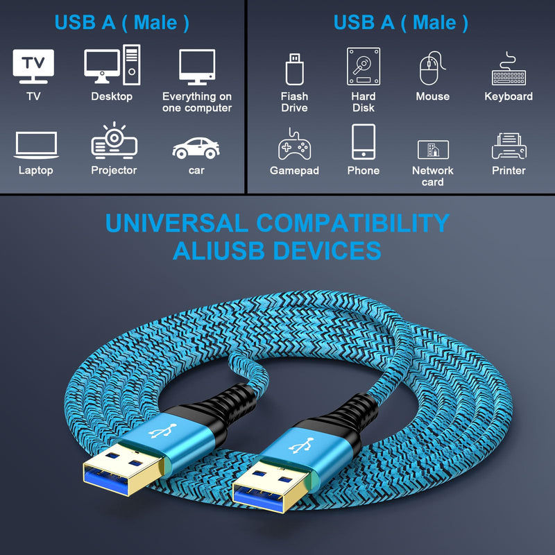 USB to USB Cable, 2Pack 6Ft USB3.0 A to A Male to Male Cable Double End USBCord Data Transfer Cord for Hard Drive Enclosures, Laptop Cooler, Computer PC Cooling Fan/Pad, DVD Player, TV, Hub, Monitor Blue, Purple