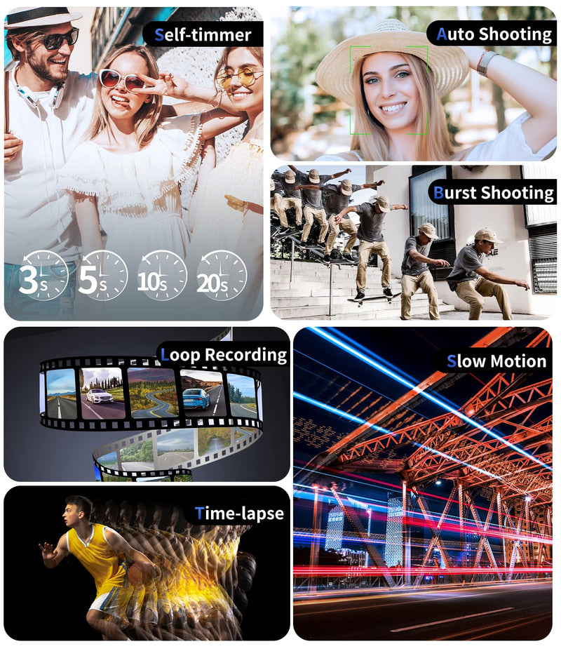 4K Digital Camera for Photography, WiFi 64MP UHD Vlogging Camera with 18X Digital Zoom, Super Wide-Angle Lens, 3" 180° Flip Screen, 32GB SD Card, Black
