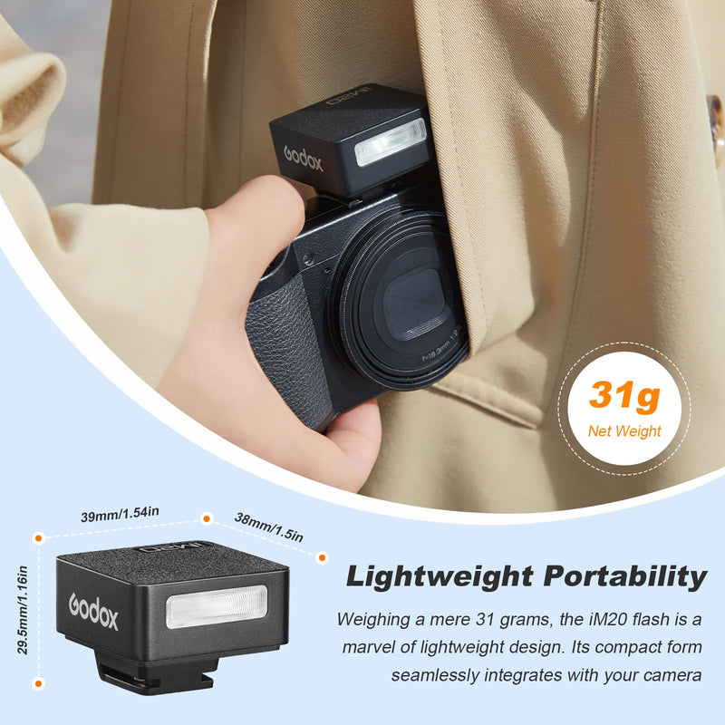 Godox iM20 Mini Flash 5 Power Levels 440 Full-Power IM 20 Small Camera Flashes Speedlite for Canon/Fuji/Sony zve10/Sony zv1/Nikon/Panasonic Olympus Pentax/3S Recycle (Godox iM20 Flash) IM20 Black