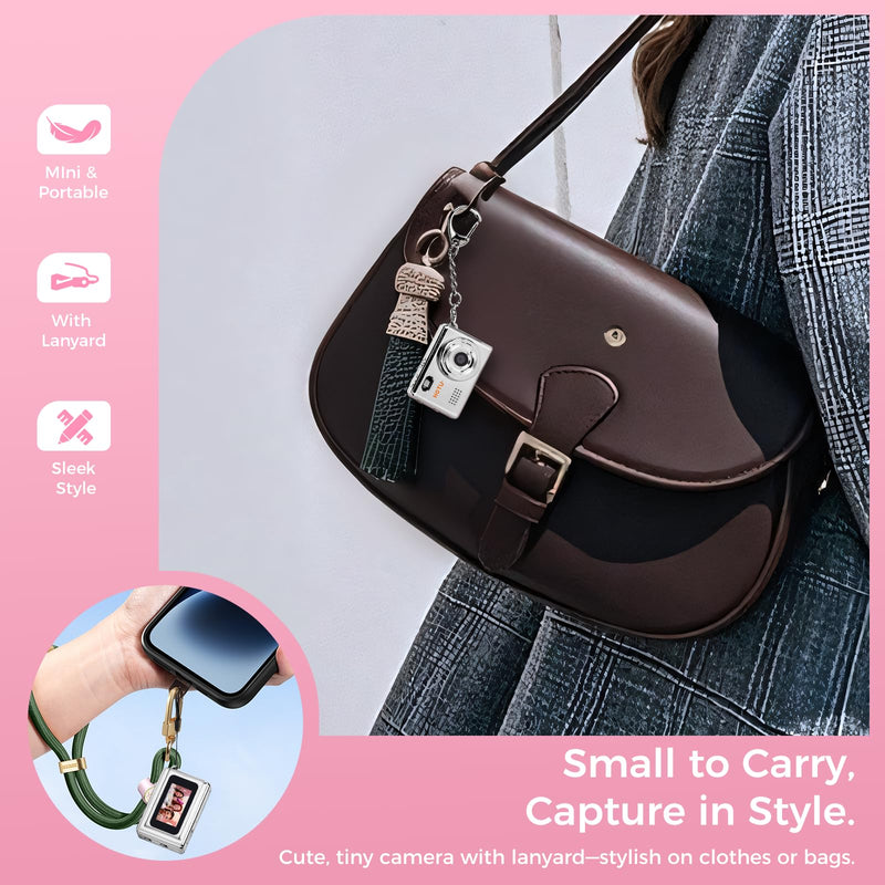 Mini Keychain Digital Camera, Y2K Pocket-Size Mini Camera, 2MP 1080P SmallCamera with 32GB Card, Video Recorder with Long Battery Life for Travel, Party and Vlog (Silver) Silver