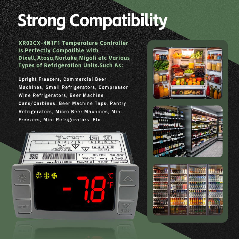 XR02CX-4N1F1 Temperature Control Refrigerator Digital Thermostat Controller for Dixell Commercial Refrigerators/Freezer 120V 50-60Hz with 2 NTC Probe for Refrigerators Freezers Heating Appliances XR02CX-4N1F1