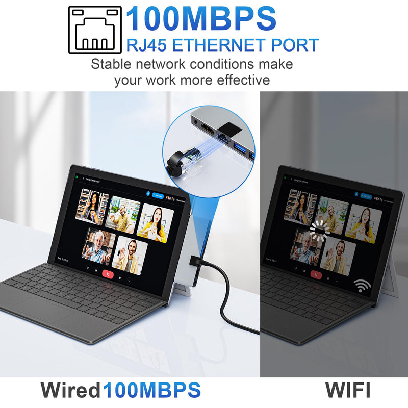 Surface Pro 12 2025 Hub USB C, Surface Pro 12 Hdmi Adapter with 4K HDMI, Thunerbolt 4 (8K Video+Data+100W PD), 2*USB 3.0, 3.5mm Audio, 1 * 100M Ethernet、SD/TF, Hub for Surface Pro 12 inch (2025) Slivery