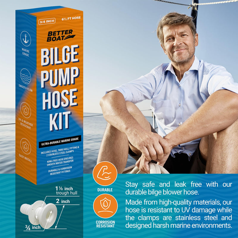3/4 Bilge Pump Hose Kit, Includes 6.5 Ft Hose, Thru Hull Discharge Outlet Fitting, and Adapter, Compatible with 3/4 Inch Bilge Pump, Ideal for Boats and Jet Skis 3/4" x 6.5 Ft