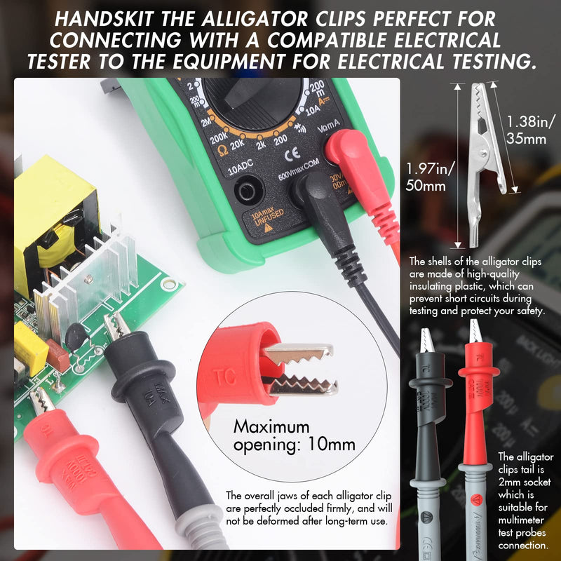 Test Leads Multimeter Cable Test Cable Set Multimeter Accessories with Crocodile Clips, Banana Plug, Test Leads for Multimeter, Test Hook, SMD Test Terminals, Test Probes, black P0509