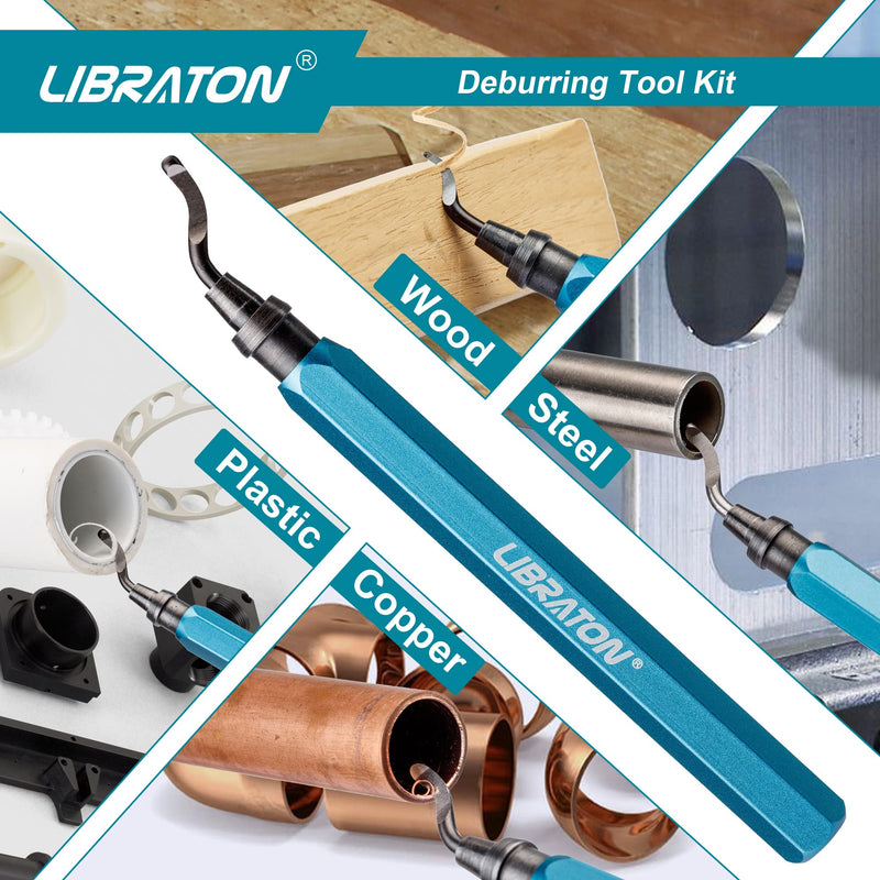 Libraton deburrer with 11 blades, hand deburrer, plastic deburrer, universal deburrer tool, for plastic (also 3D printing), metal, stainless steel, aluminum, steel 11 blades (3 variants) A