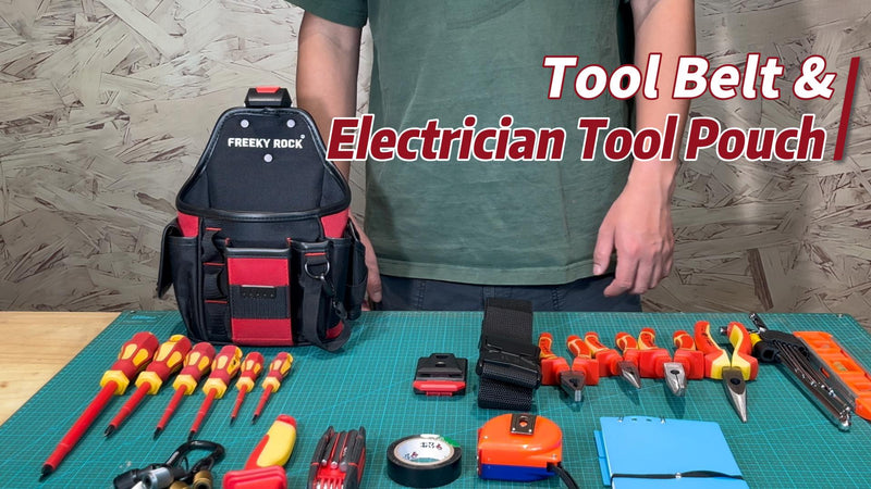 Electrician Tool Pouch with Quick Detach Belt Clip, Heavy Duty Tool Belt Pouches with Notebook Pocket, Tape Measure Holder & Screwdriver Loops for Carpenter, Contractor, HVAC Tech & DIY Large Pouch with Belt