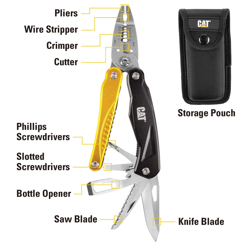 CAT 14-in-1 Multitool Pliers, Wire Stripper, Multi Purpose Electricians Pliers, Aluminum Handles and Stainless Steel Tools, Storage Pouch, Safety Lock - 980104
