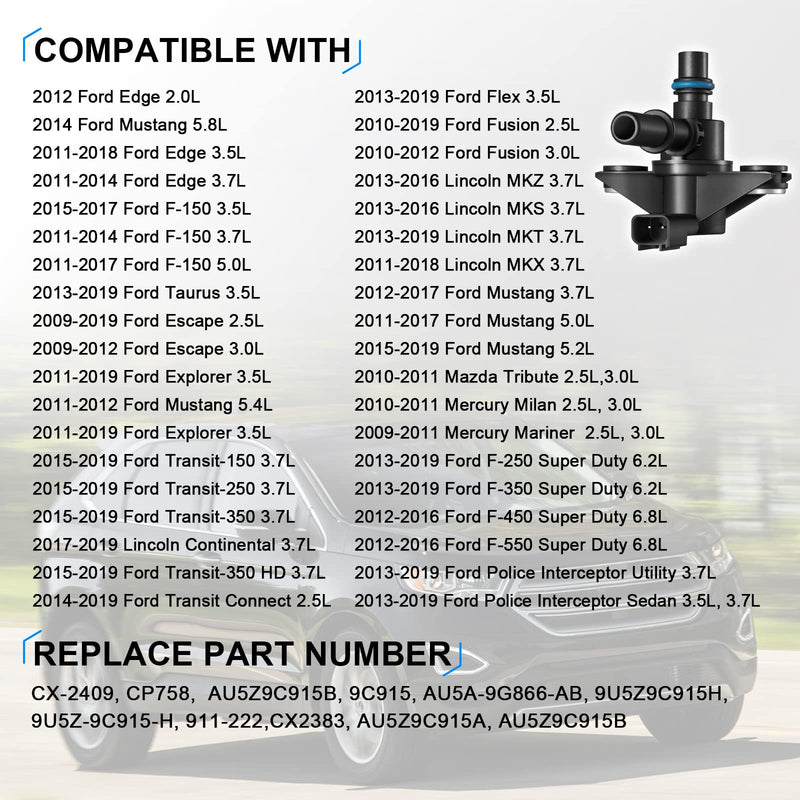 Evaporative Emissions Vapor Canister Purge Valve Compatible with Ford, Explorer, F150, F250, F350, Super Duty, Lincoln, Mazda, Mercury - Edge, Escape, Mustang Replaces AU5Z9C915B, AU5Z-9C915-B