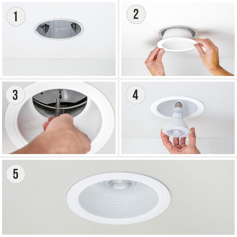 PROCURU [6-Pack] 6" Metal Recessed Can Light Trim Cover, Step Baffle with Ring, White (Trim Only, Bulb Not Included) White (6-Pack) 6-Inch (Trim Only)