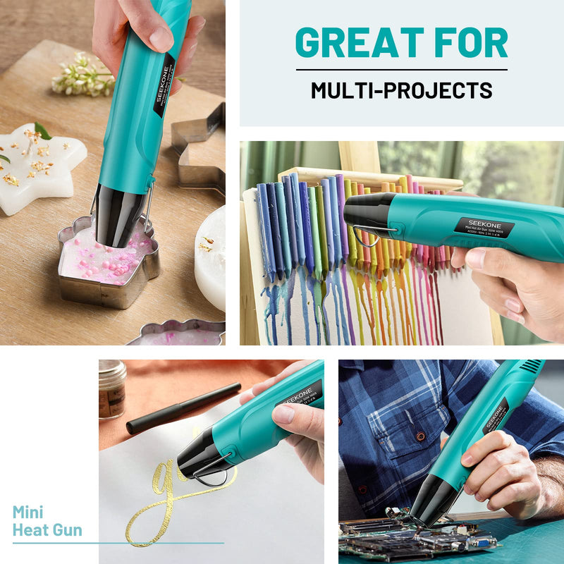 SEEKONE handheld hot air dryer, 350°C multifunctional mini hot air gun 320W with overload protection, 1.5m ultra-long double insulated cable, reflector nozzle for crafts, embossing, electronics