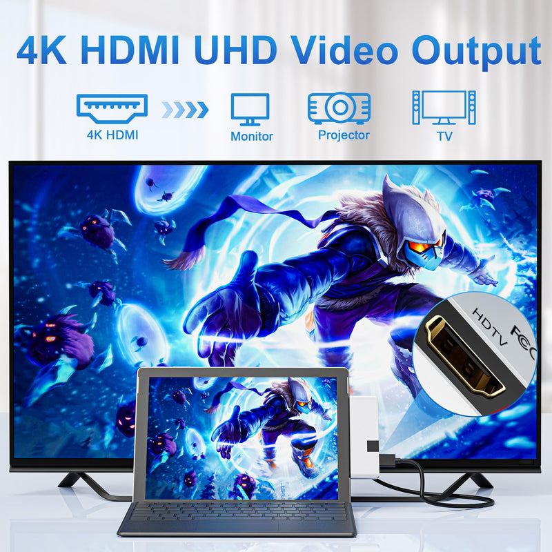 Surface Pro 12 2025 Hub USB C, Surface Pro 12 Hdmi Adapter with 4K HDMI, Thunerbolt 4 (8K Video+Data+100W PD), 2*USB 3.0, 3.5mm Audio, 1 * 100M Ethernet、SD/TF, Hub for Surface Pro 12 inch (2025) Slivery