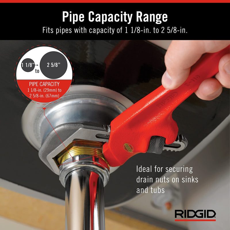 RIDGID 31305 Model E-110 9.5" Offset Hex Jaw Pipe Wrench, Red, Made in The USA