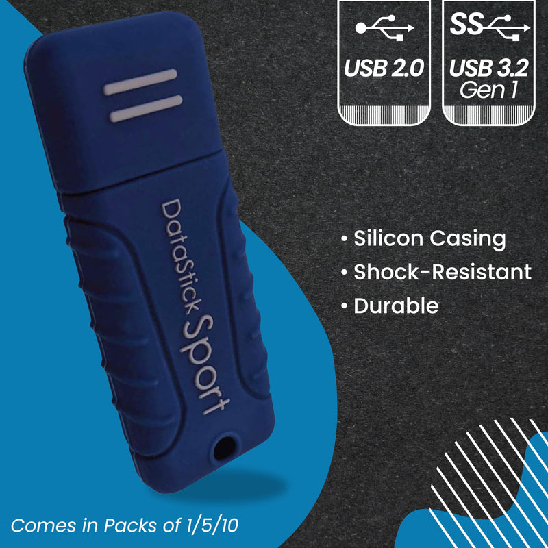 Centon Electronics MP Essentials DataStick Sport USB 3.0 Flash Drive, Waterproof USB Drive, Shock-Resistant Silicon Case, Versatile USB Stick, 128 GB Storage Capacity, Navy Blue Pack of 1