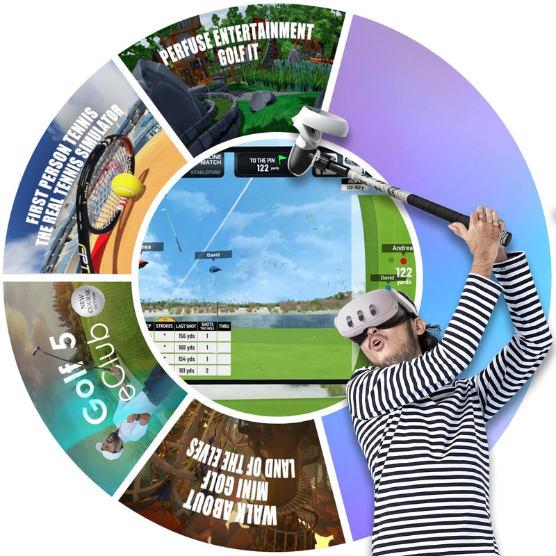 YOGES VR Golf Club Attachment Compatible with Meta Quest 3S/ Quest 3/ Oculus Quest 2 Controller, Non-Slip VR Golf Handle Grips 90 Degree Keep Tracking for Golf VR Games (ONLY for Right Controller)