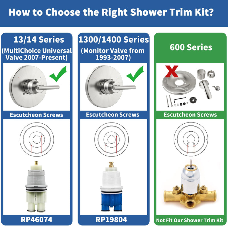 Replacement for D Faucet 14 Series Single-Function Shower Valve Trim Kit, Shower Handle, Brushed Nickel Shower Trim Kit T14059-SS (Cartridge and Valve Not Included) Without Cartridge