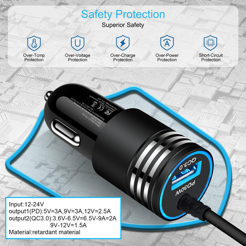 Samsung Car Charger 48W Super Fast USB C Android Car Phone Charger Adapter Cigarette Lighter Charger with Type C Cable Fast Charging for Samsung Galaxy S24 Ultra S23 FE S22 S21 A55 A15 5G A14 A54 A53