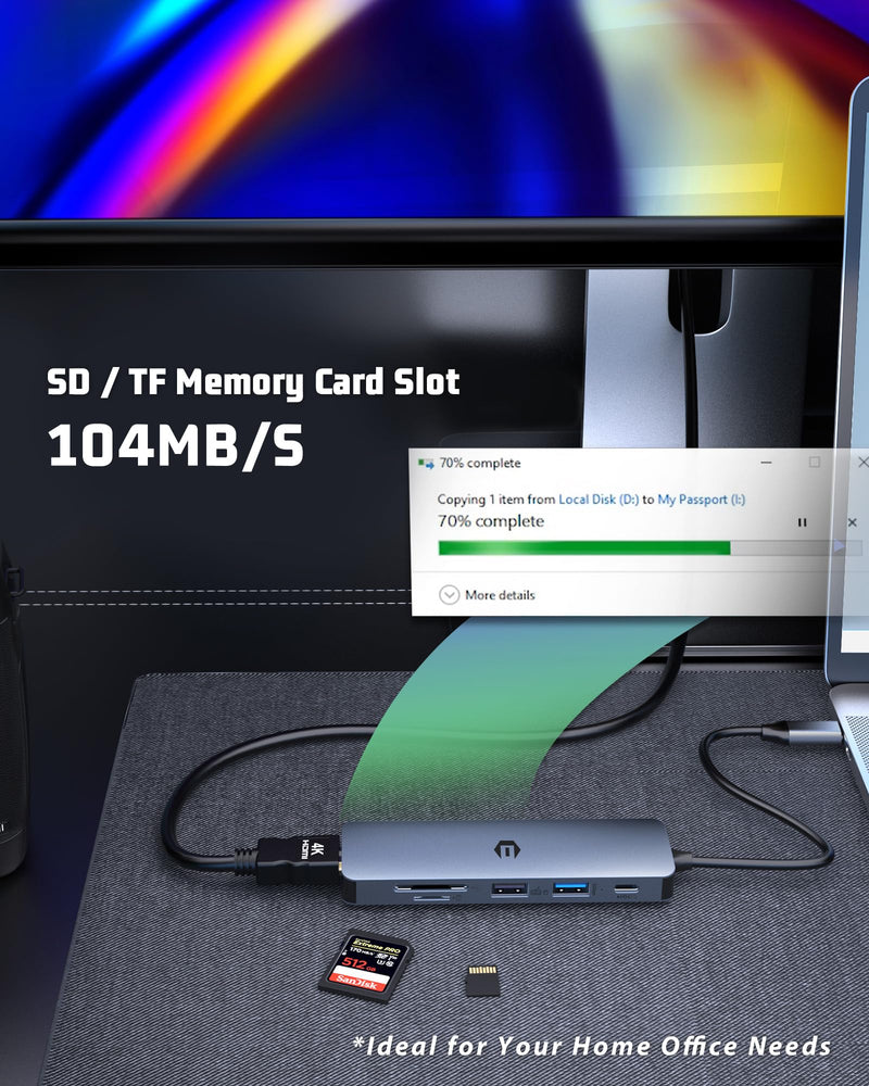 USB C HUB, 6 in 1 USB Adapter, 4K HDMI, 100W PD, USB 3.0 Ports, USB 2.0 Ports, and SD/TF Card Reader, Perfect for Mac Pro/Air, iPad Pro, iMac, and More