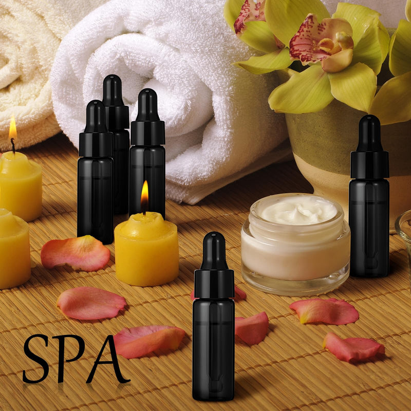 Bokon 100 Pcs Glass Dropping Bottles Mini Essential Oil Dropper Bottles Empty Sample Vials with Black Cap Tiny Storage Jars with Dropper for Perfumes Cosmetic Liquid Aromatherapy Lab(Black,5 ml) 5 ml