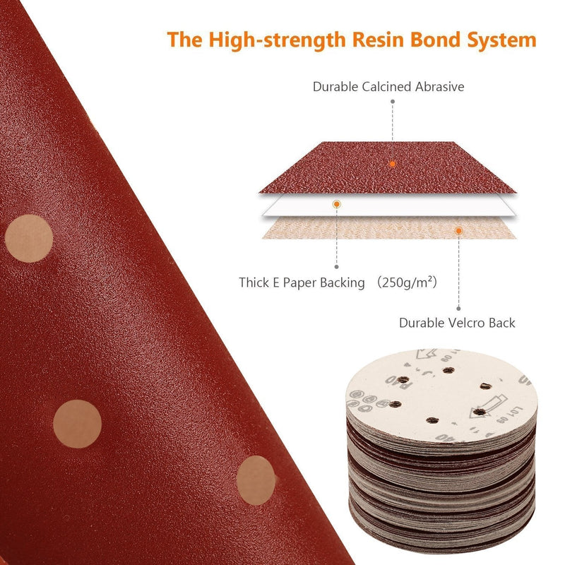 SPTA 100 pieces 150 mm 40/80/120/180/320/600/800/1000/1500/2000 sanding discs sandpaper eccentric sanders grit, with 6 holes for eccentric sanders
