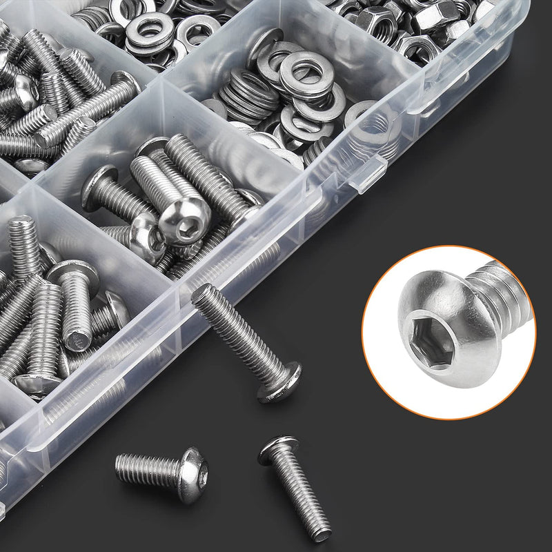 HELIFOUNER 1280 Pieces M2 M3 M4 M5 304 Stainless Steel Button Head Socket Cap Metric Screws Bolts Washers Nuts Hardware Assortment Kit with Hex Wrenches M2 M3 M4 M5 Button Head Socket Cap Screws Silver
