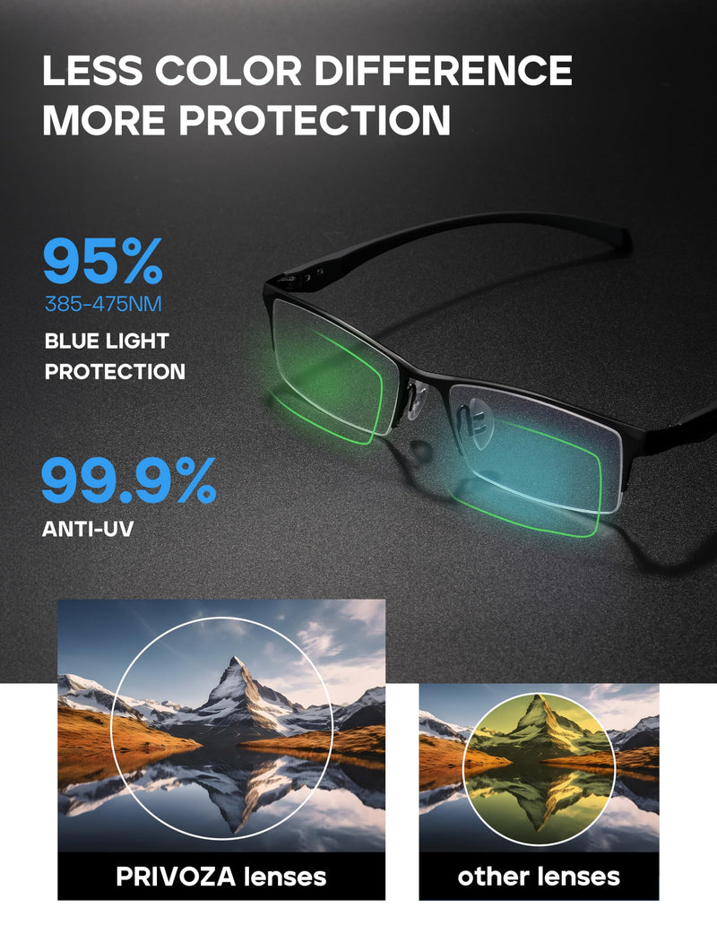 Blue Light Glasses for Men Semi Rimless Rectangular Computer Glasses Blue Blocker Anti Glare UV400 Protection Black