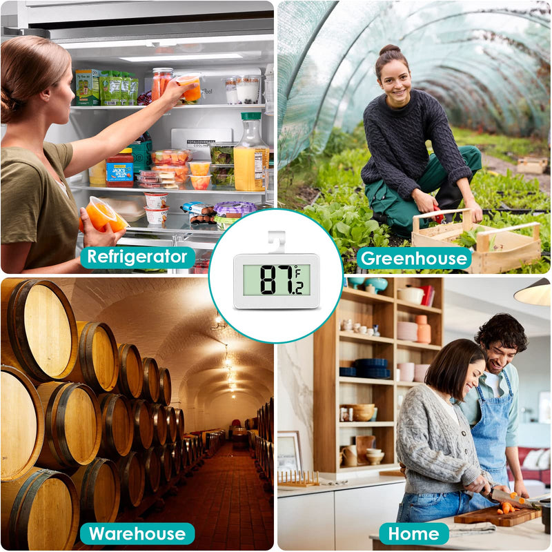 6 Pack Digital Refrigerator Thermometer, Waterproof Freezer Room Thermometer,High Precision Fridge Alarm Thermometer with Hook for Kitchen Home,°C/°F Convertible 6 Pack