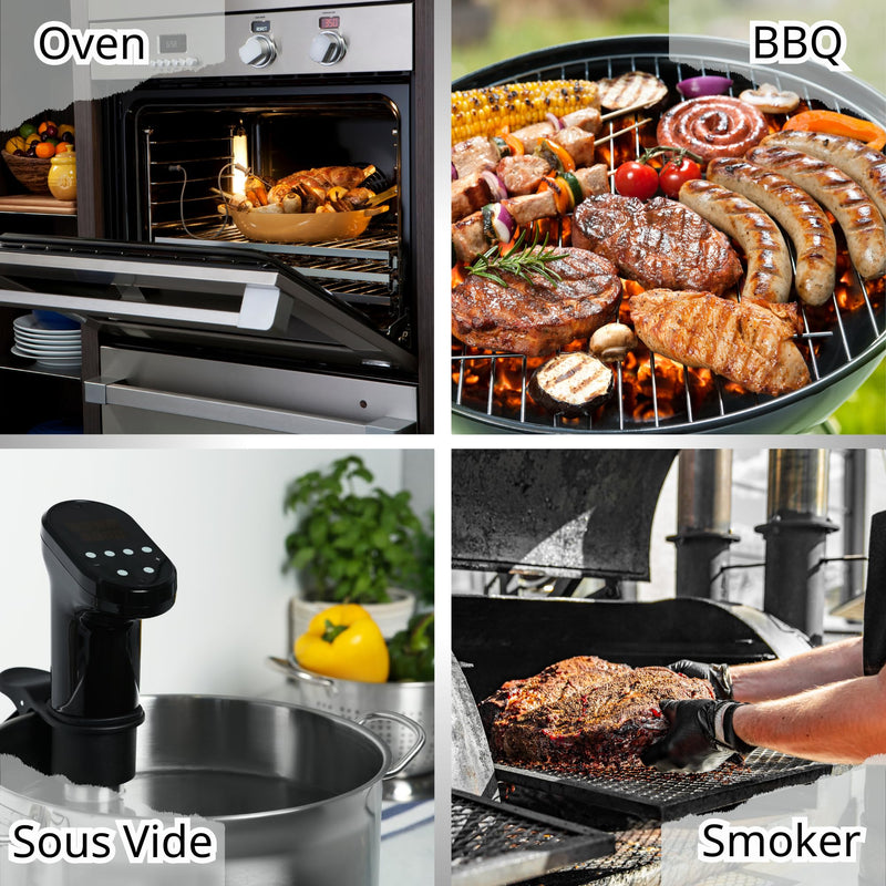 Smart Wireless Meat Thermometer - Probe, Booster Battery, IPX7 Waterproof, 1-2s Response, ±1.0°C Precision, 500ft Range - Ideal for BBQ, Kitchen, Grill, Smoker - Bluetooth, Charging Dock, USB C