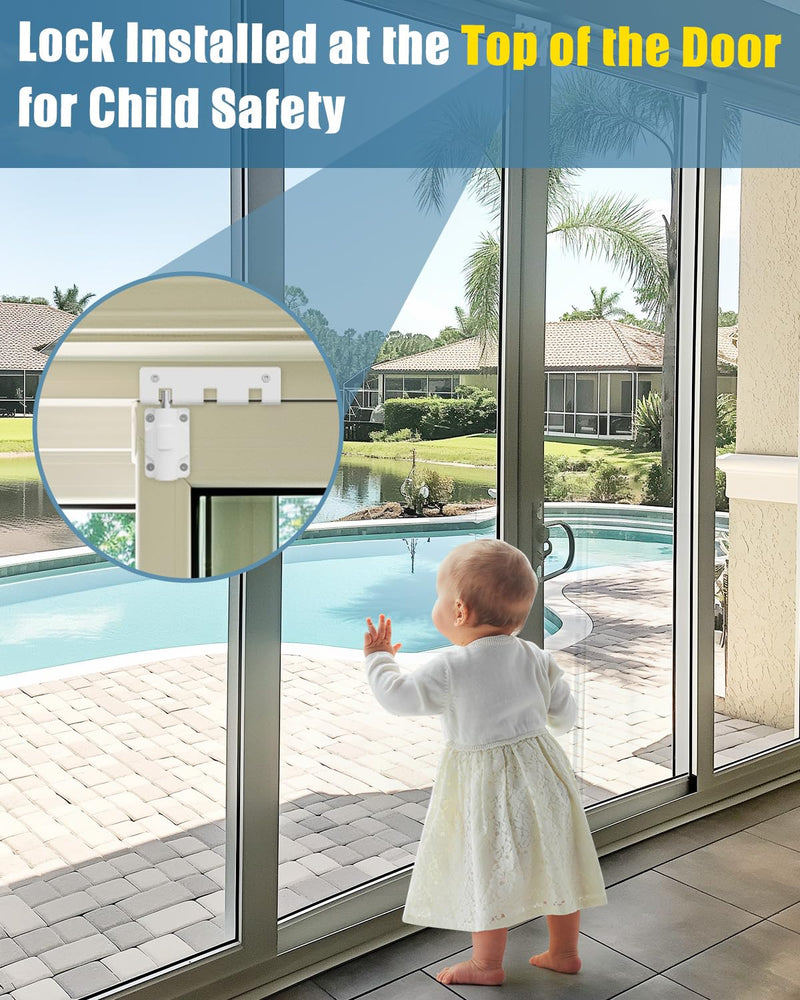 Sliding Glass Door Lock Window Locks 2 Pack Childproof Safety Lock Horizontal Sliding Door Security Bar Keyless Patio Foot Locks for Front Door Latch Stoppers from Inside Bedroom Apartment Essentials Pearl White