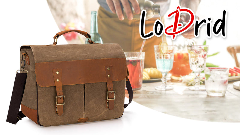 Lodrid Vintage Bartender Bag with Flexible Compartments for Wine, Bag Only