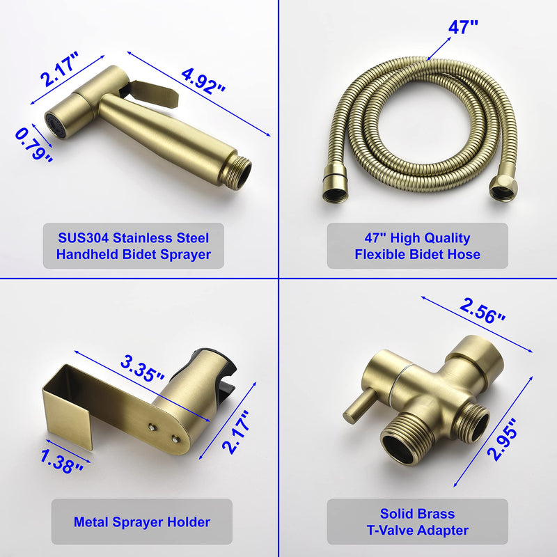 SHAMANDA Handheld Bidet Sprayer for Toilet, Stainless Steel Baby Cloth Diaper Sprayer Kit, Bathroom Toilet Bidet Attachment Set for Bathing Pets Feminine Hygiene, Brushed Gold BDS01-3 Cold Water Mode Only
