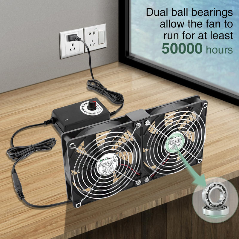 2X 120mm 240mm Computer Fan with AC Plug Big Airflow Adjustable Speed 110V 220V 240V Dual Ball Bearing Powerful Fans, for RV Fridge Workstation Cabinet PlayStation Server Cooling and Exhaust 120x25mm x2