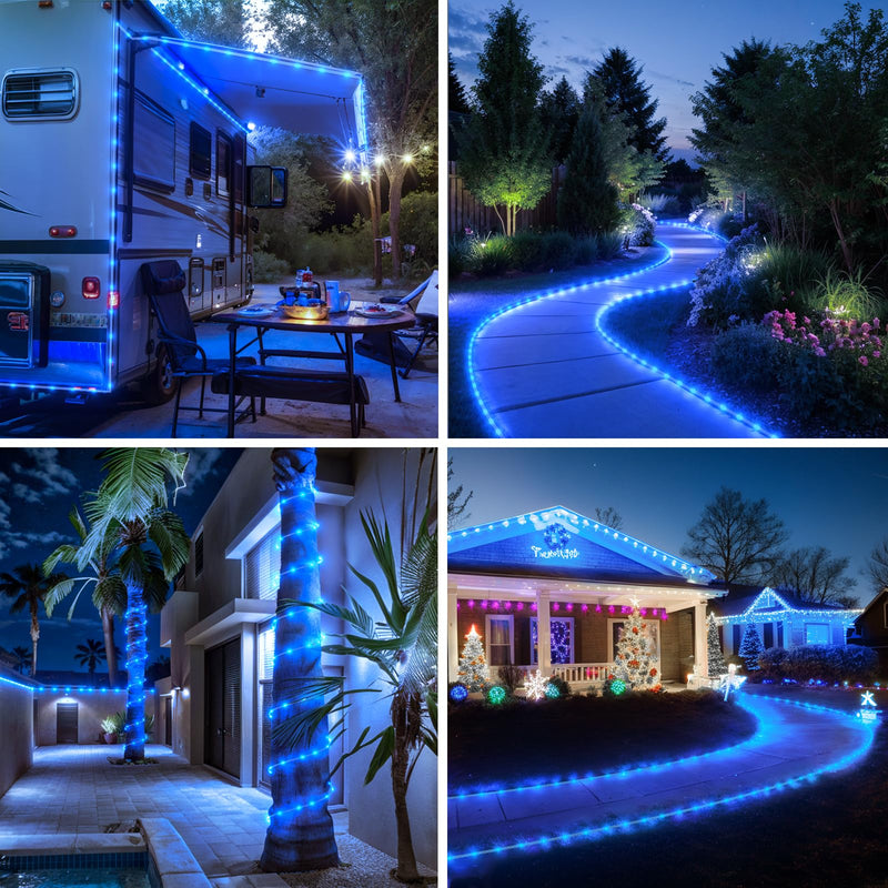 ICRGB Solar Pool Lights for Above Ground, 66FT 200LED 1200mAh Solar Rope Lights Outdoor, IP67 Waterproof Blue String Light with Remote, 8 Modes & Timing, Pool Garden Patio Fence Walkway Christmas