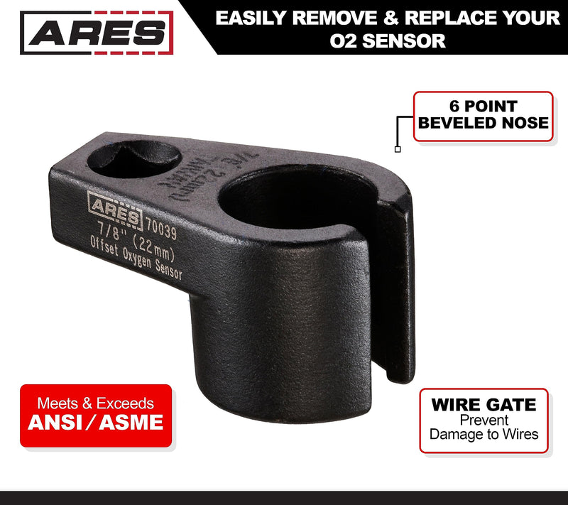 ARES 70039-3/8-Inch Drive by 7/8-Inch (22mm) Offset Oxygen Sensor Socket - Wire Gate Accesses Sensor from Side, Preventing Damage to Wires 1 3/8" Dr. Offset Sensor Socket